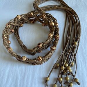 Boho Hippie Beige Faux Leather Fringe Beaded Women's Belt